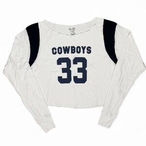 Brandy Melville Cowboys 33 Cropped Long Sleeve Jersey Top White Navy Preppy Chic